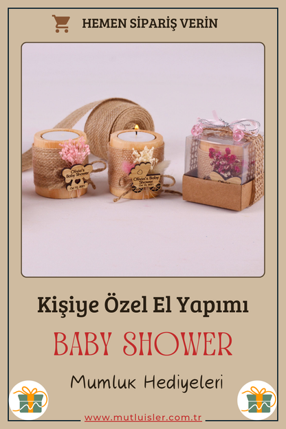 Kişiye Özel Ahşap Mumluk Baby Shower Hediyeleri, Bebek Şekeri