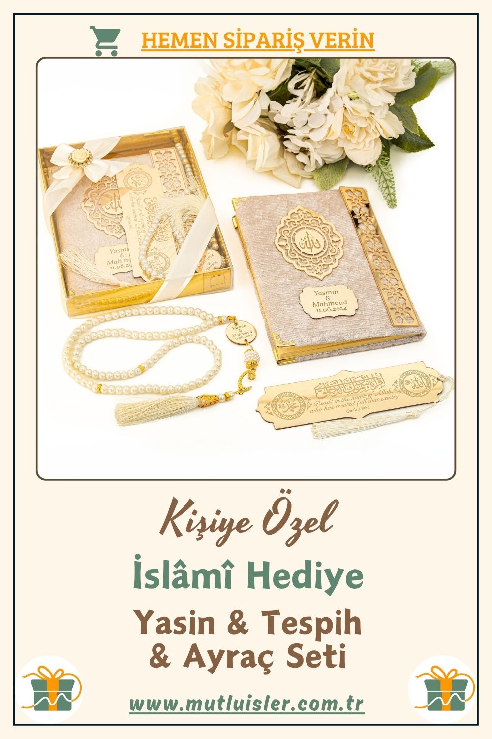 İsimli Yasin Tespih Ayraç Hediye Seti | Düğün, Nikah, Ramazan Hediyelikleri, Dini Hediye