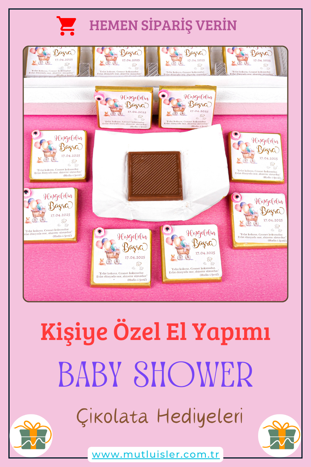 Kişiye Özel Baby Shower Çikolata Kutusu, 1 Yaş Doğum Günü İkramlık, Doğum Günü Kutlaması