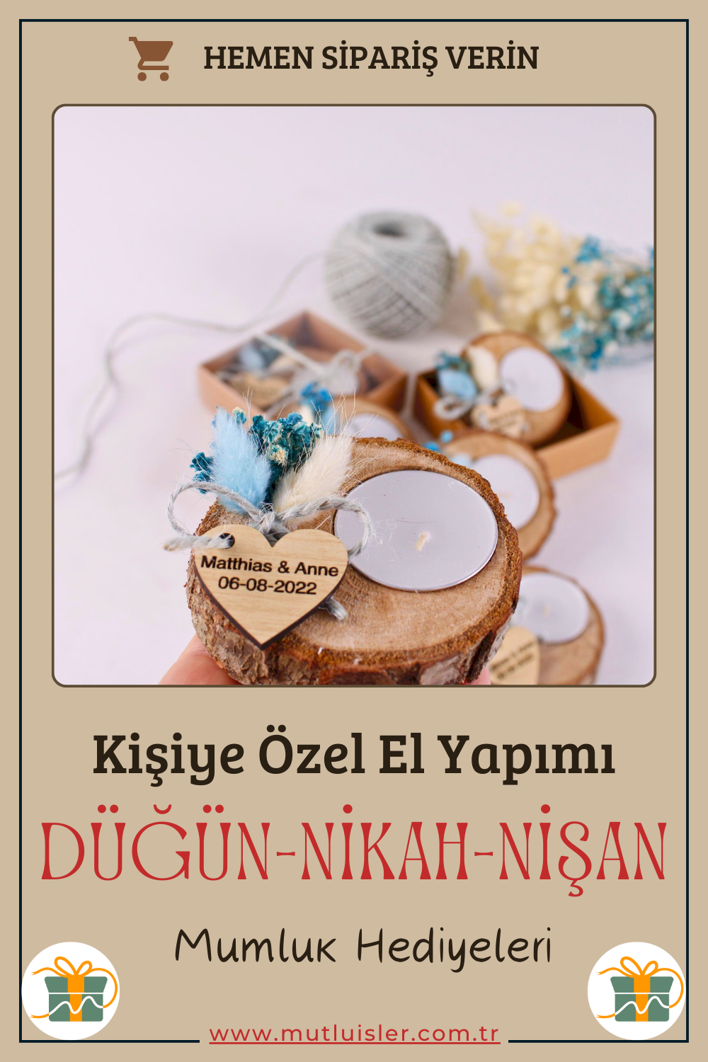 Kişiye Özel Ahşap Mumluk Düğün Hediyeleri, Nikah Hediyeleri, Nişan Hediyeleri