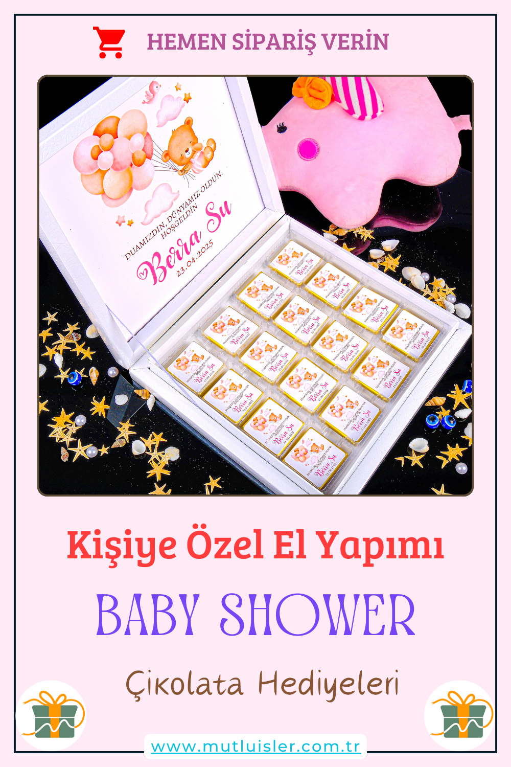 Kişiye Özel Baby Shower Çikolata Kutusu, 1 Yaş Doğum Günü İkramlık, Doğum Günü Kutlaması