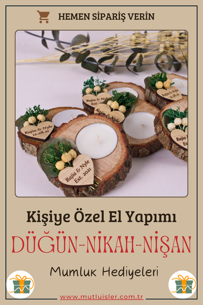 Kişiye Özel Ahşap Mumluk Düğün Hediyeleri, Nikah Hediyeleri, Nişan Hediyeleri