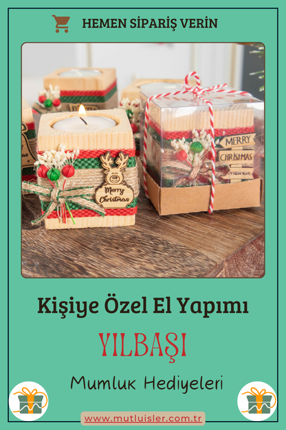 Kişiye Özel Yılbaşı Ahşap Mumluk | Unutulmaz Hediyeler