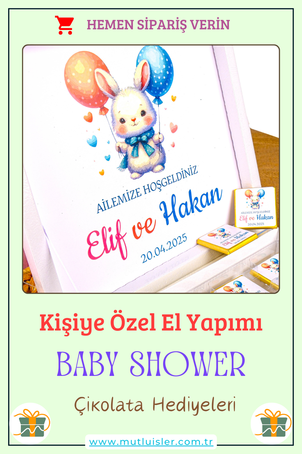 Kişiye Özel Baby Shower Çikolata Kutusu, Cinsiyet Partisi, 1 Yaş Doğum Günü İkramlık