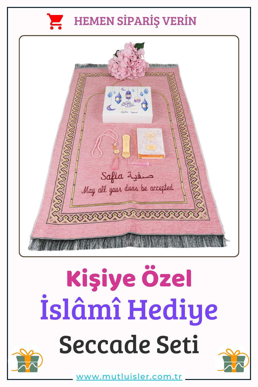 Kişiselleştirilmiş İsme Özel Seccade Kuran Tesbih Yasin Hediye Seti, Ramazan Hediyelik Kişiye Özel Seccade Seti