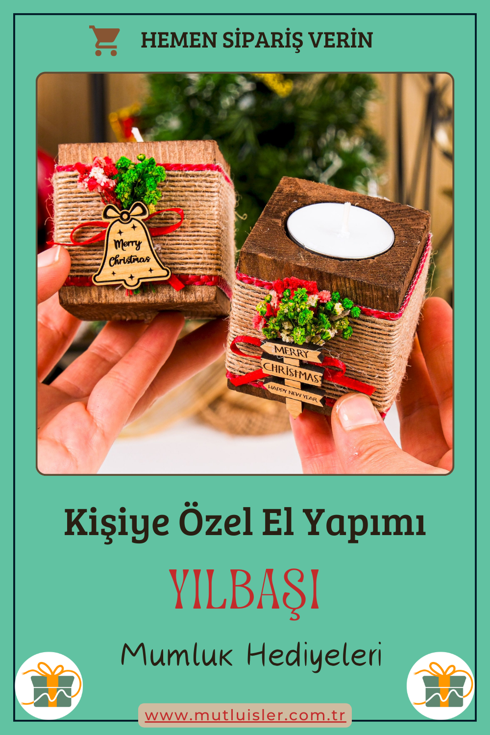 Kişiye Özel Yılbaşı Ahşap Mumluk | Unutulmaz Hediyeler