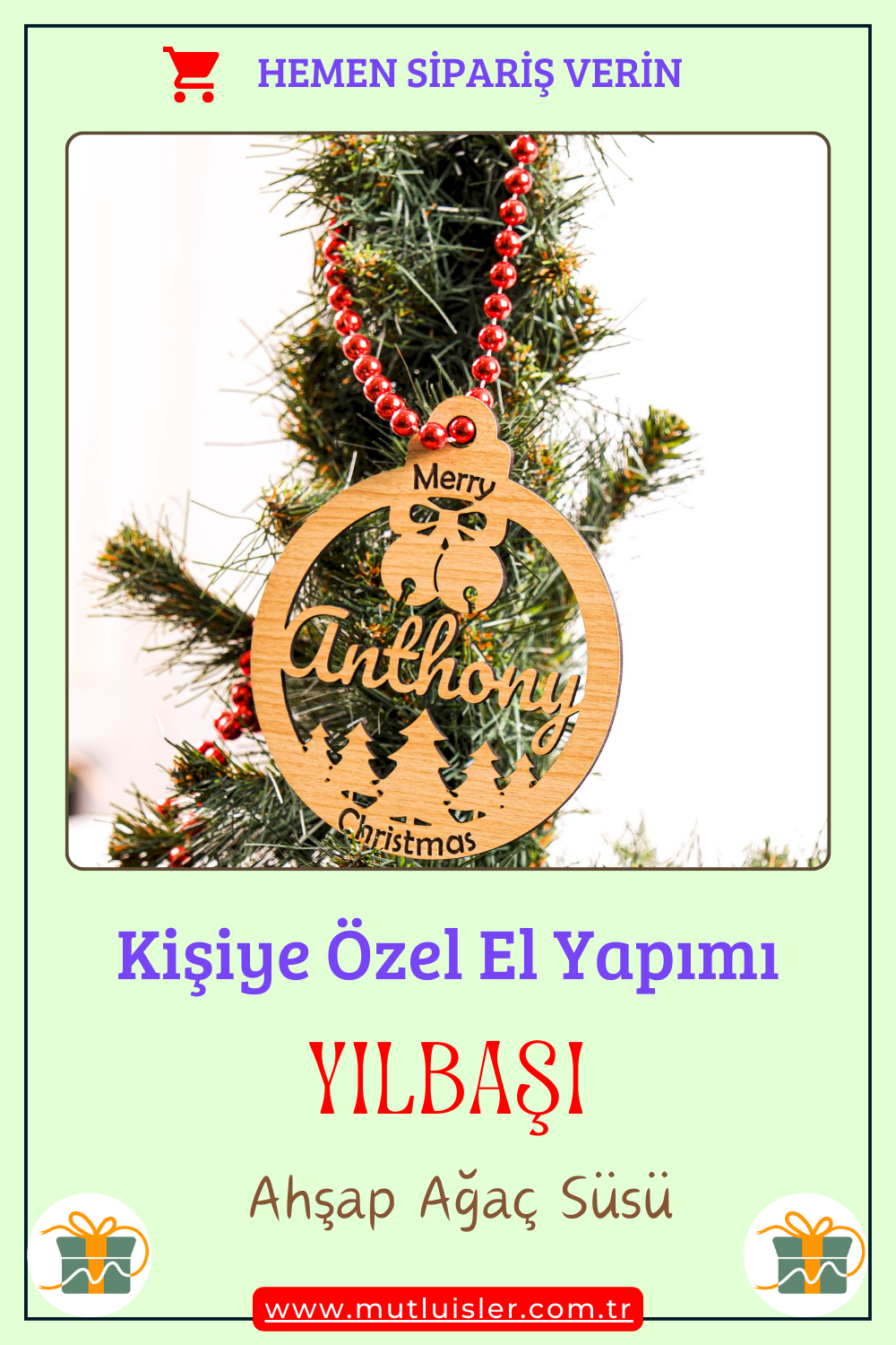 Kişiselleştirilmiş Yılbaşı Ağacı Süsleri, Yeni Yıl Süsleri, Noel Süsleri, Ahşap Yılbaşı Süsü