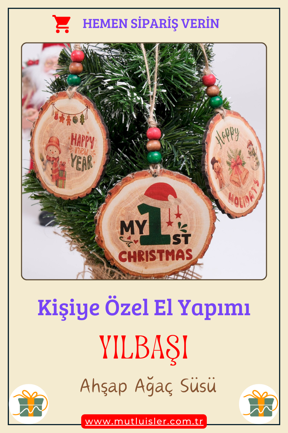 Kişiselleştirilmiş Yılbaşı Ağacı Süsleri, Yılbaşı Süsleri, Noel Süsleri, Ahşap Yılbaşı Süsü