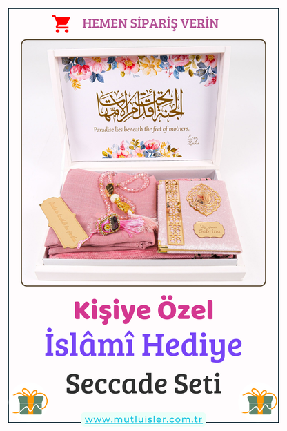 Anneler Günü İsme Özel Seccade Yasin Kitabı Tesbih Hediye Seti, Hediyelik İsimli Seccade Seti