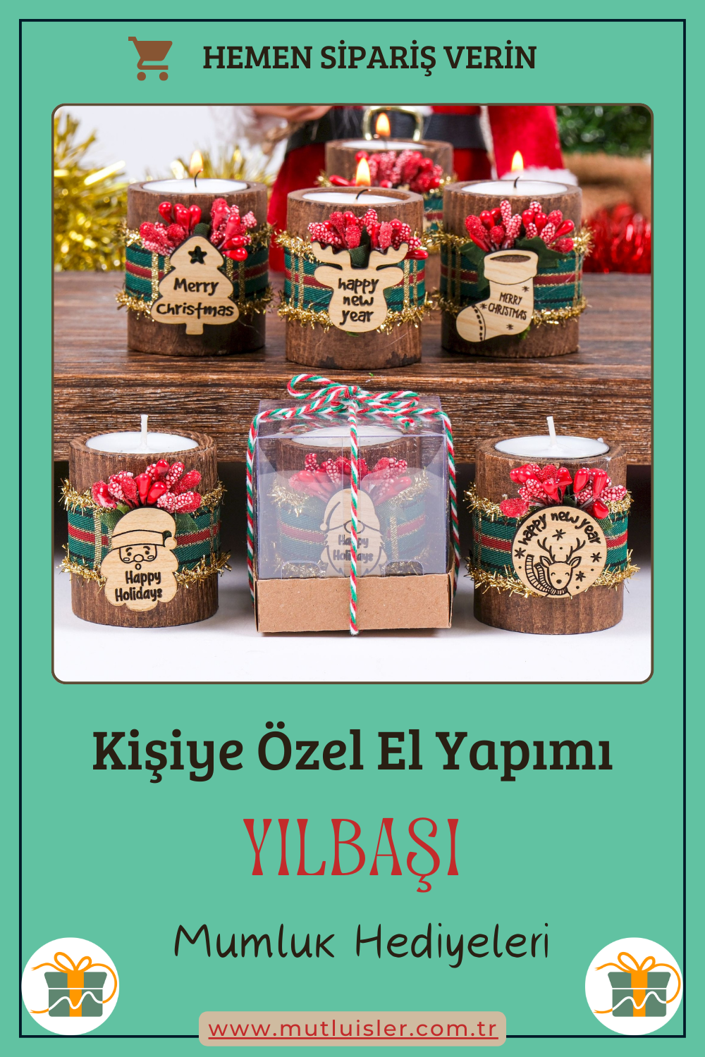 Kişiye Özel Yılbaşı Ahşap Mumluk | Unutulmaz Hediyeler