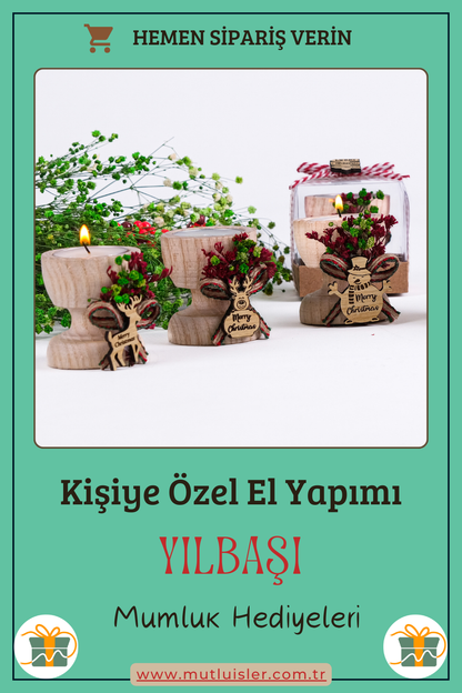 Kişiye Özel Yılbaşı Ahşap Mumluk | Unutulmaz Hediyeler